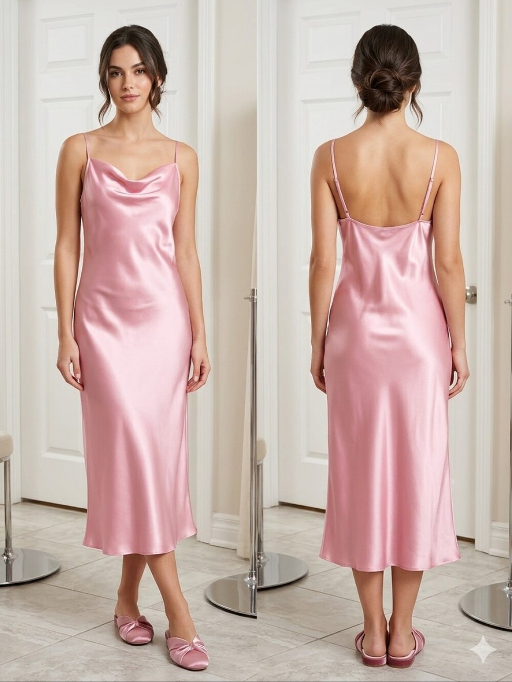 bebe Satin‎ Cowl Slip Dress in Blush Pink